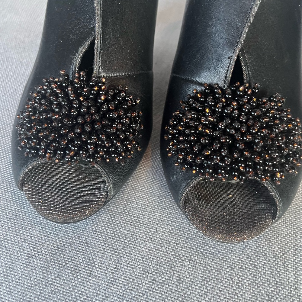 Poetic Licence Black Peep-Toe Heels – Beaded Pom Detail, Size EU 39.5 / US 9–9.5 - Picture 5 of 8